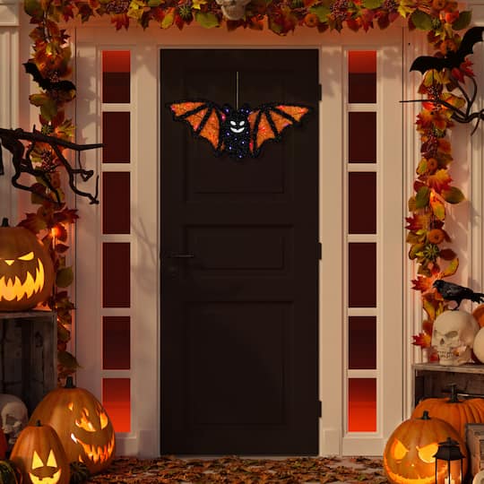 Lighted Bat Halloween Decoration - 25" - Black and Orange - Purple LED Lights